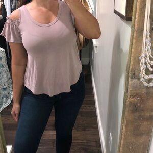 Sienna Sky small dusty rose cold shoulder top